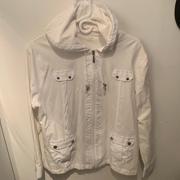 Stellar Pearl White Heavy Cotton Full Zip Utility Jacket from Alia SZ Large - Picture 1 of 12